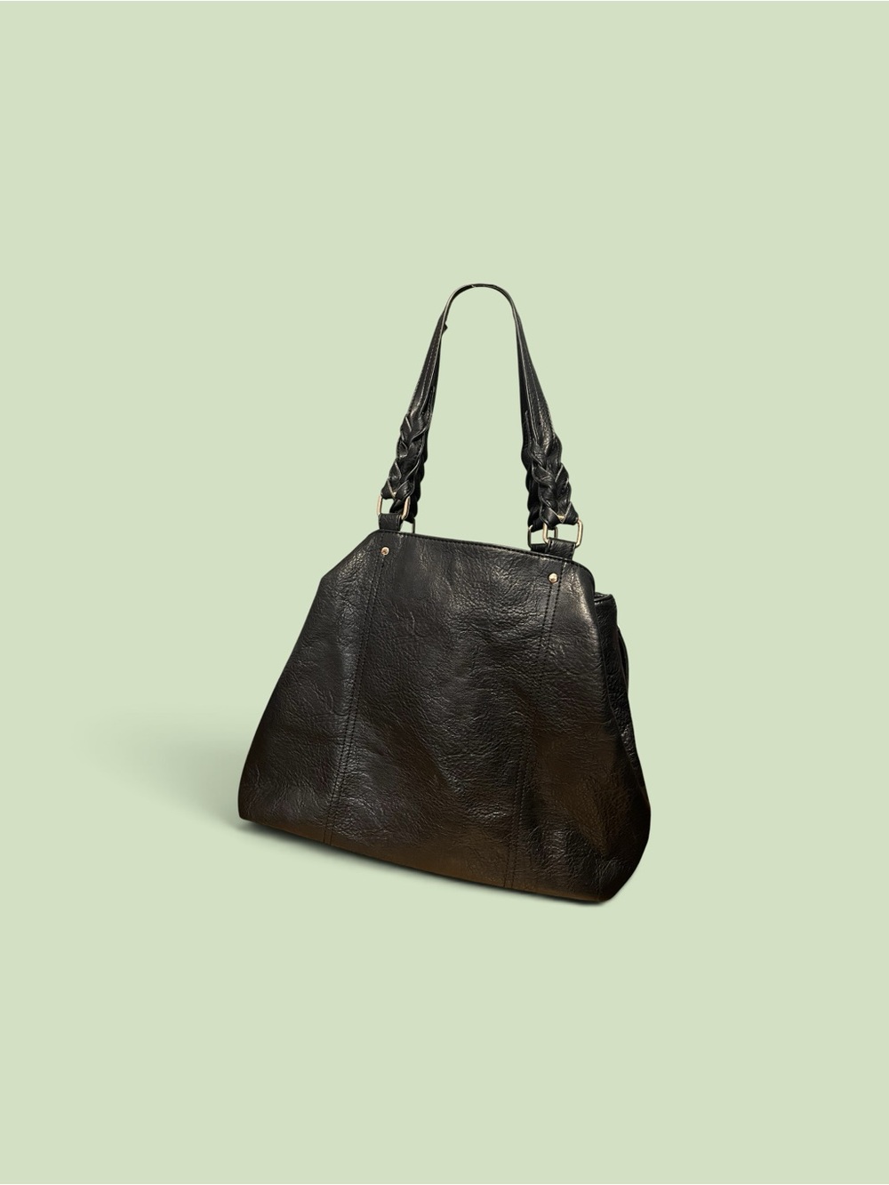 Moda Luxe Black Braided-Strap Shoulder Tote